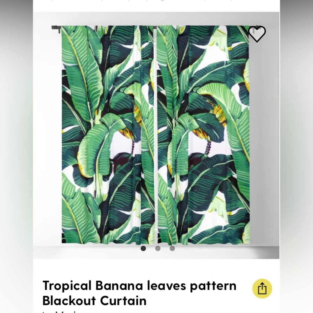 Society 6 Banana Leaf Blackout Curtain Panels (2) 50” x 84”